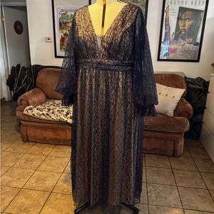 SHEIN Navy Blue Lace Long Sleeve Dress